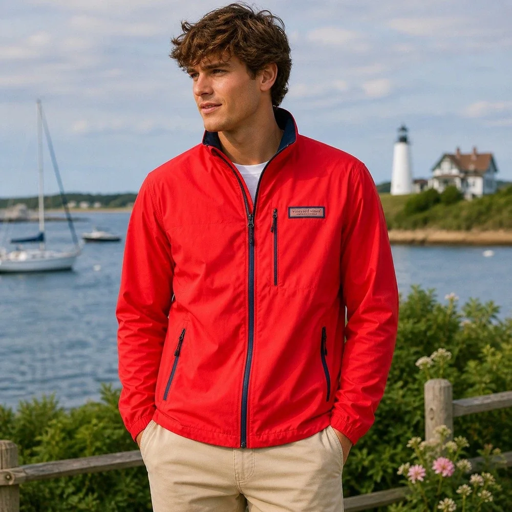 Vineyard Vines Performance Windbreaker Jacket Mens S Full Zip Rain Coat Coastal